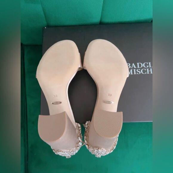 Badgley Mischka Ainsley Crystal Embellished Ankle Strap Sandal, Latte Satin, 9.5 - Picture 11 of 11